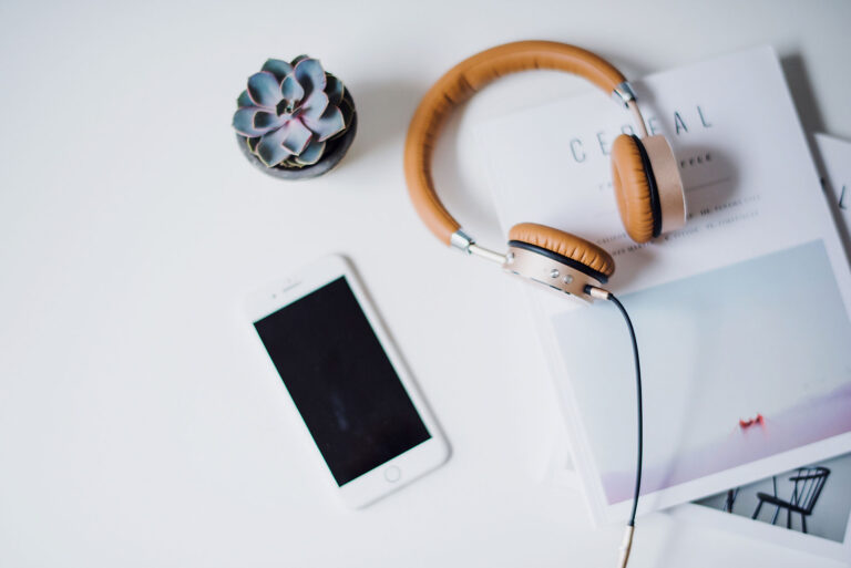 work equipment: phone and headphones